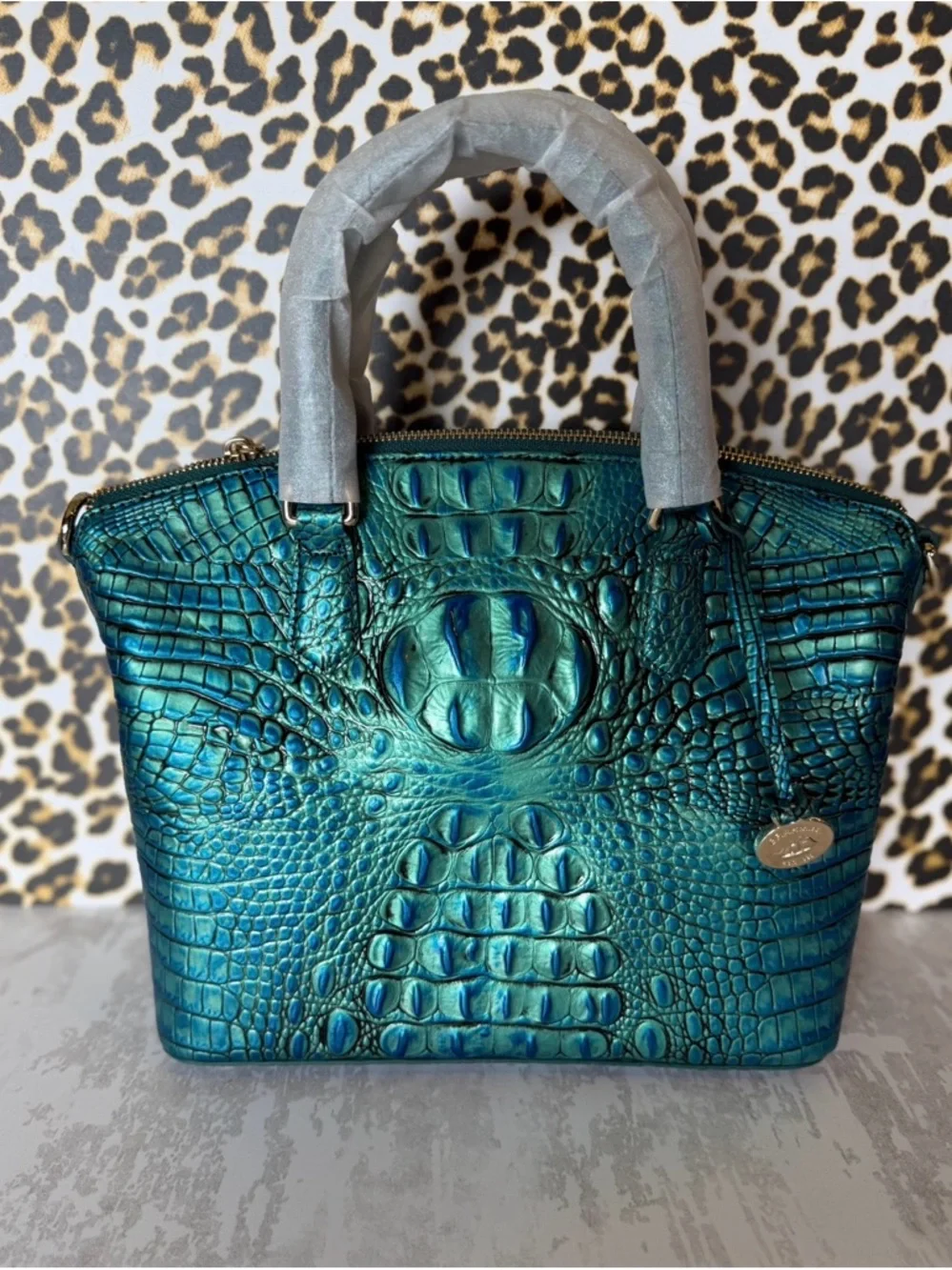 Brahmin Teal Iridescent Croc-Embossed Top-Handle Satchel - Picture 7 of 12